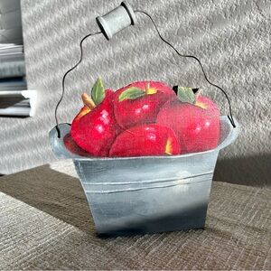 Vintage Hand-Painted Apple Bucket Wall Hanging